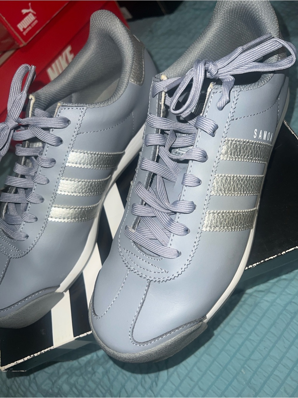 adidas Samoa Sneakers in Light Gray with Silver Stripes
